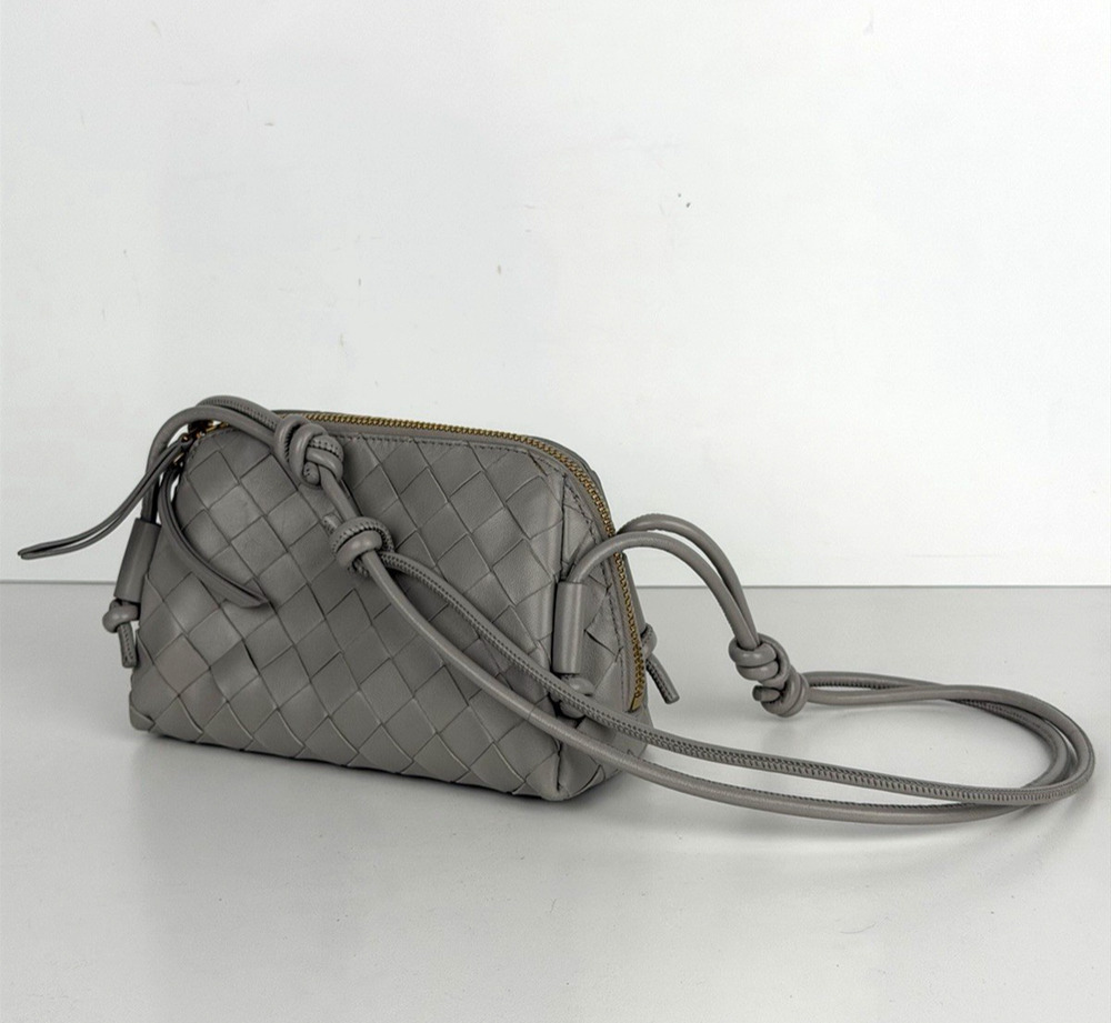 Bottega Veneta Concert Pouch Crossbody Bag Mini in Gray Intrecciato Leather E-1